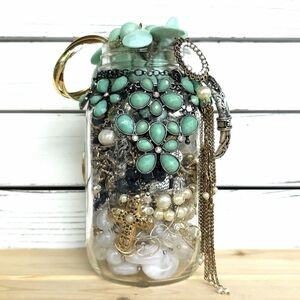 Turquoise Green Curated Jewelry Jar 2lb 12oz Vintage To Now All Wearable 6e